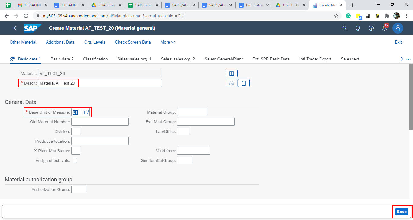SAP S/4HANA material save