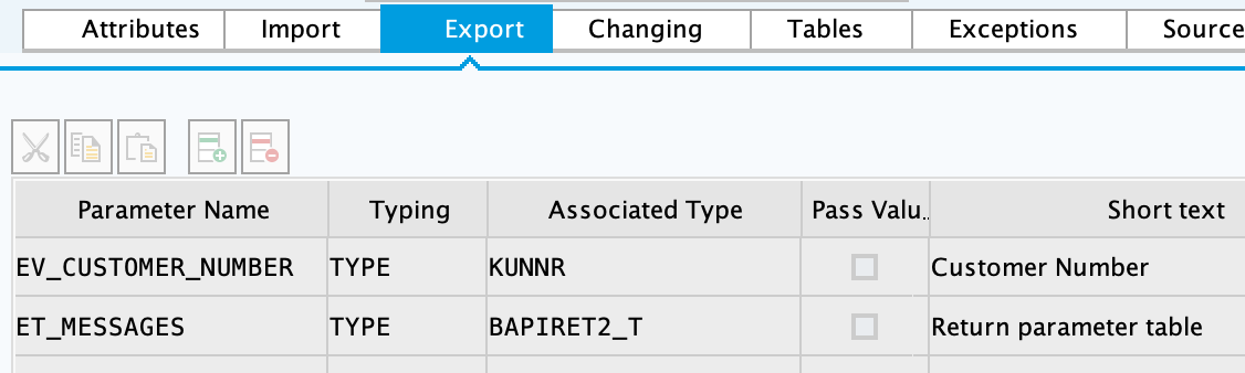 SAP export parameters for ZBAPI_CUSTOMER_CREATE_V3