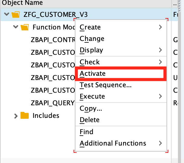 SAP command to activate the ZFG_CUSTOMER_V3 function group