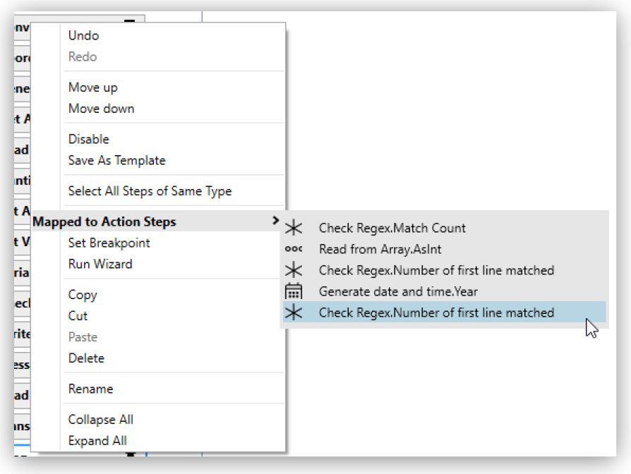 List Mapped to Action Step