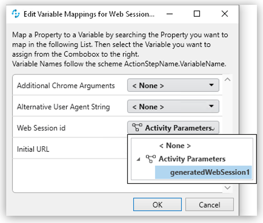 The Edit Variable Mappings window showing Activity Parameters