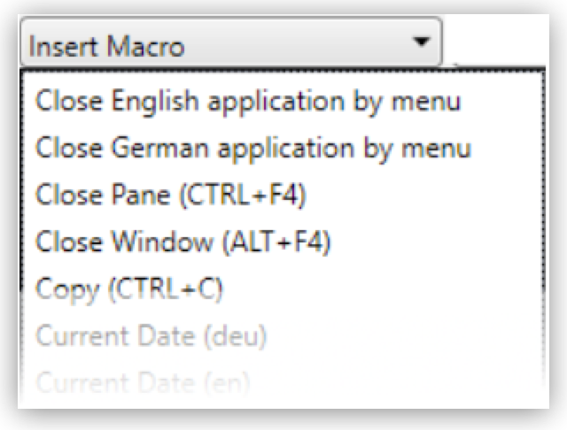 The Insert Macro drop-down menu