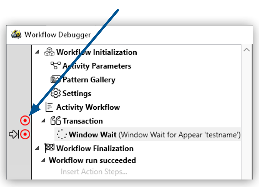 The Workflow Debugger showing breakpoints