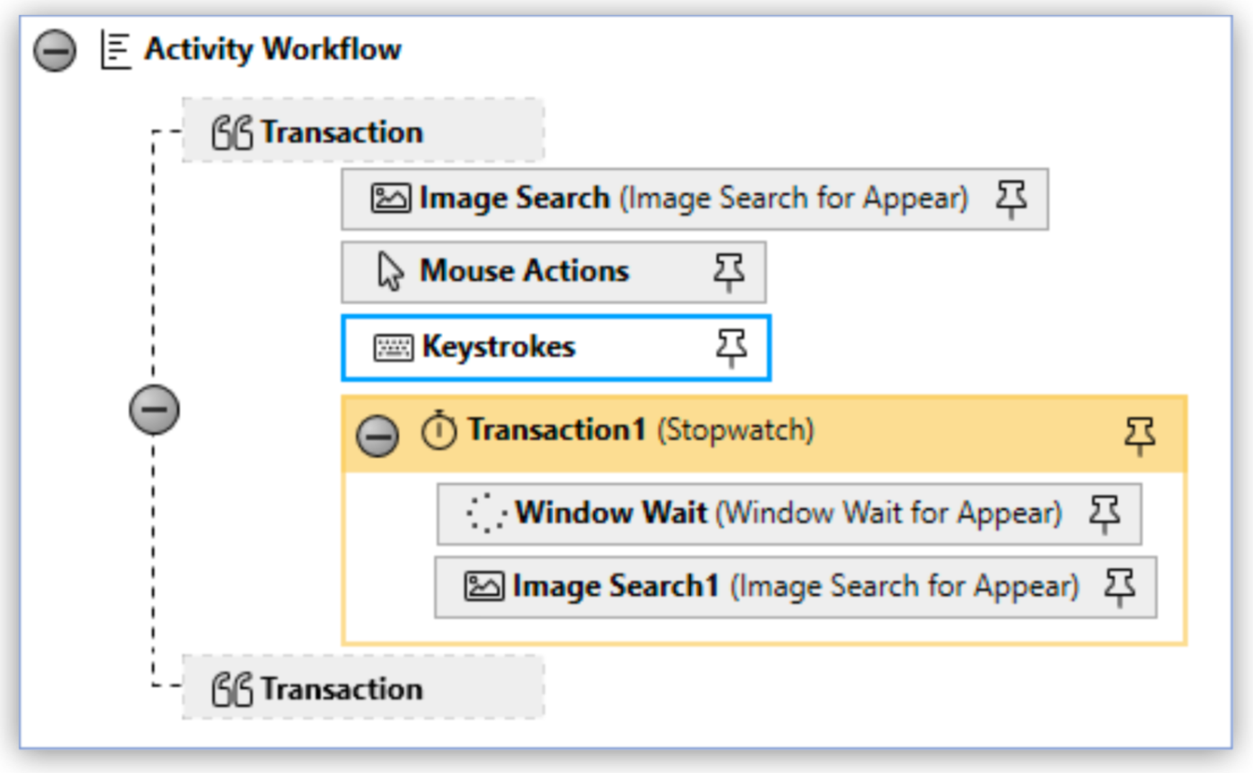 A template showing a transaction with mouse activity and keystrokes