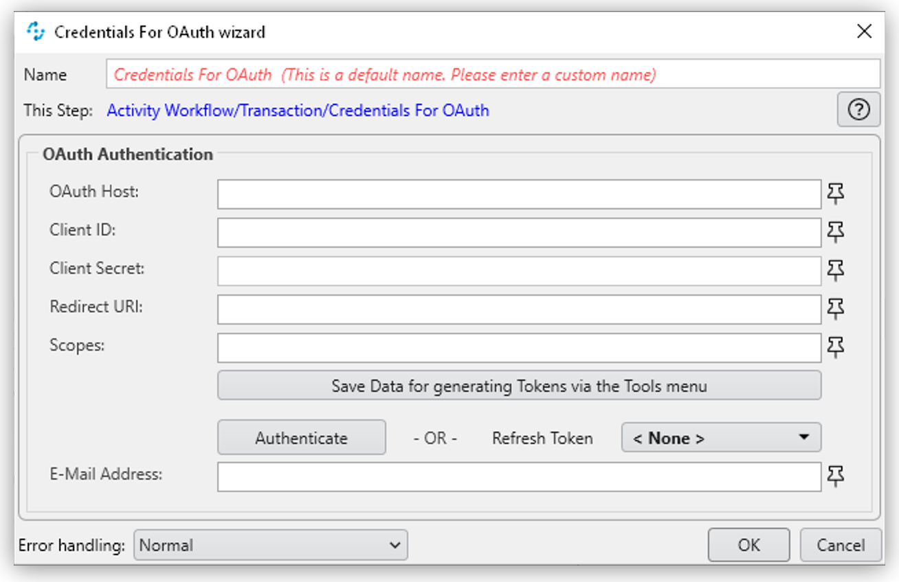 The Credentials for OAuth Wizard