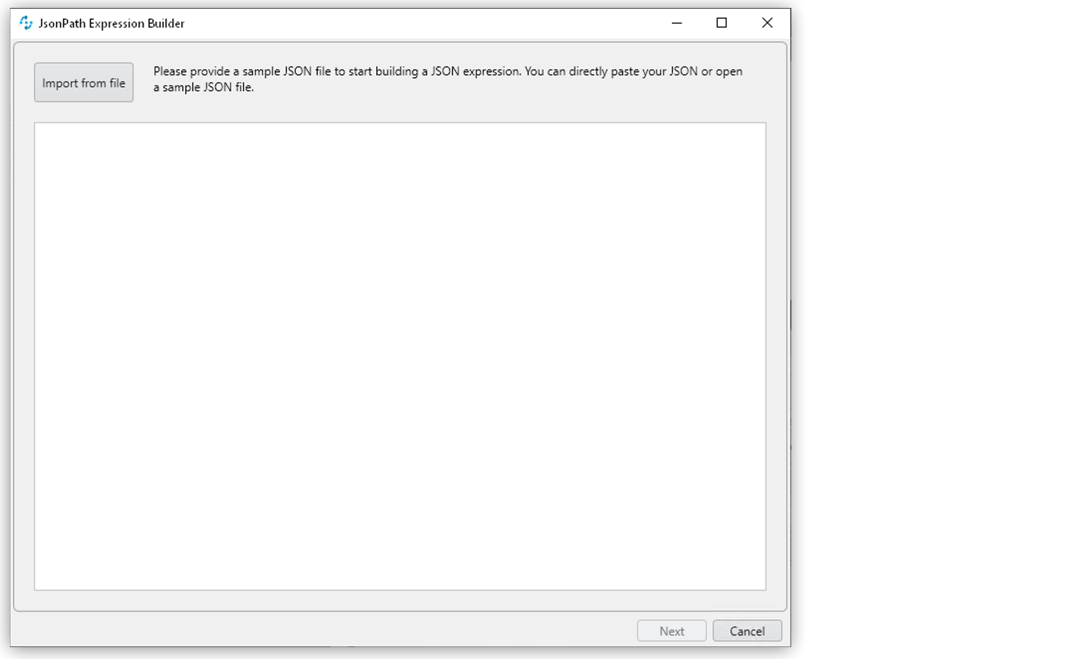 The import file window of the JSONPath Expression Builder tool.