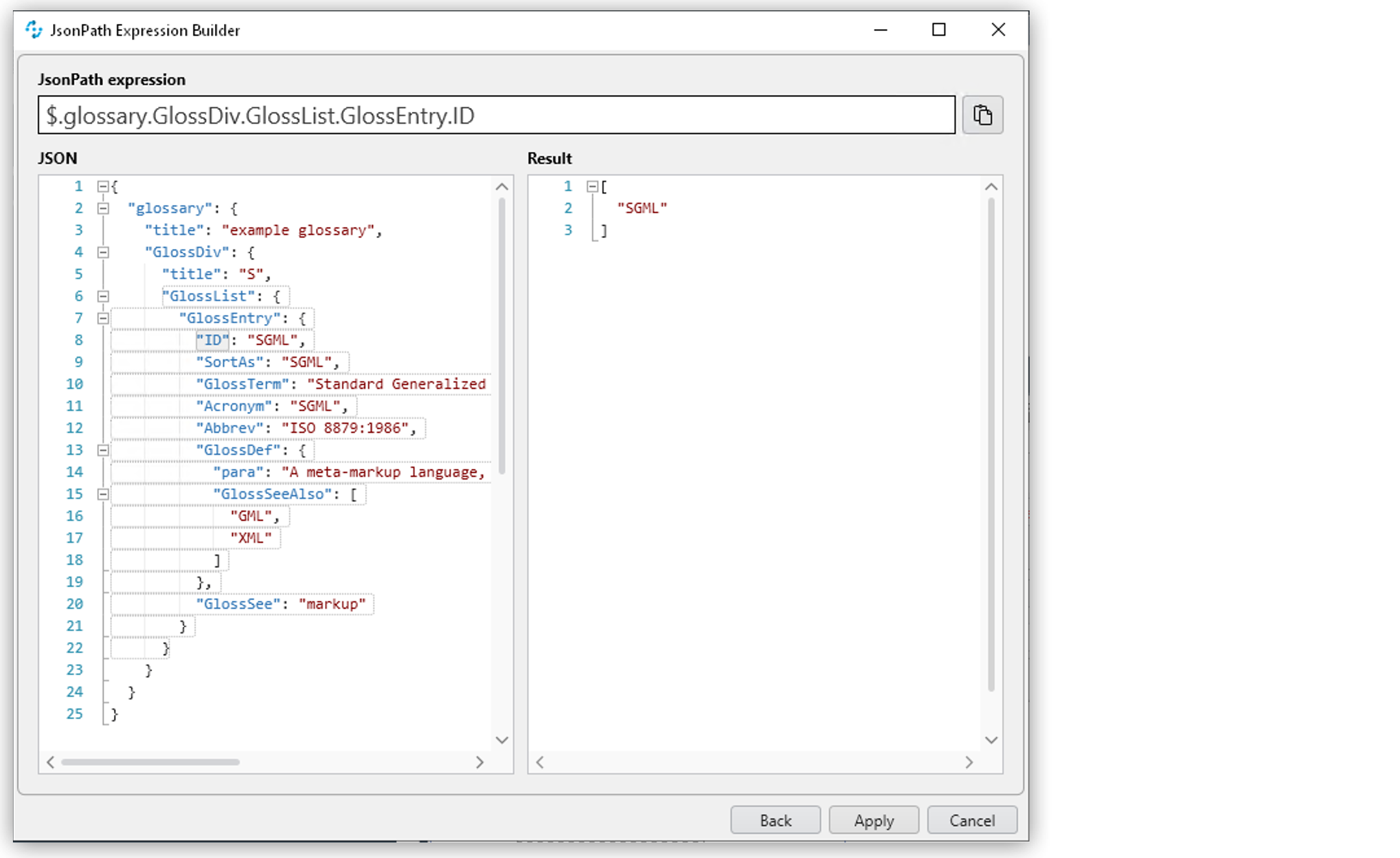 The JSONPath Expression Builder tool.