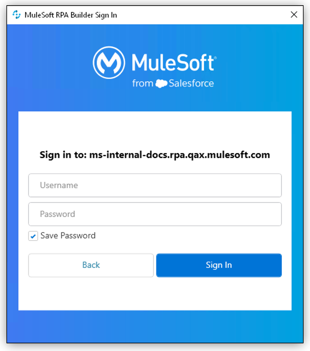 The Anypoint Platform login screen prompt to configure the login credentials