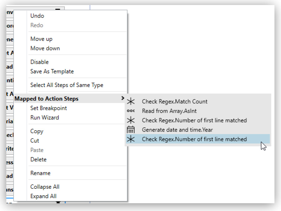 List Mapped to action step