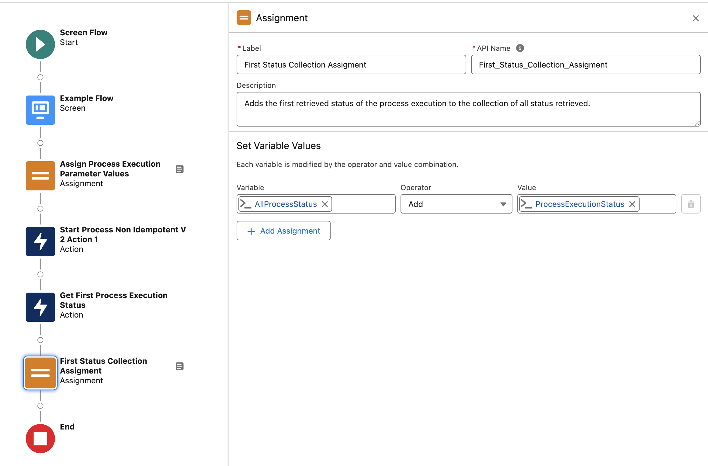 Addition of a process execution status to resource collection in Flow Builder