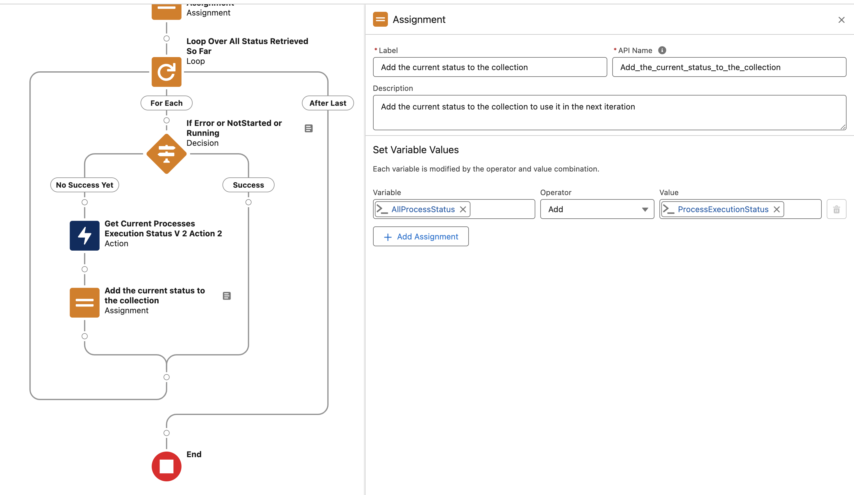 Addition of the process execution status to resource collection in Flow Builder