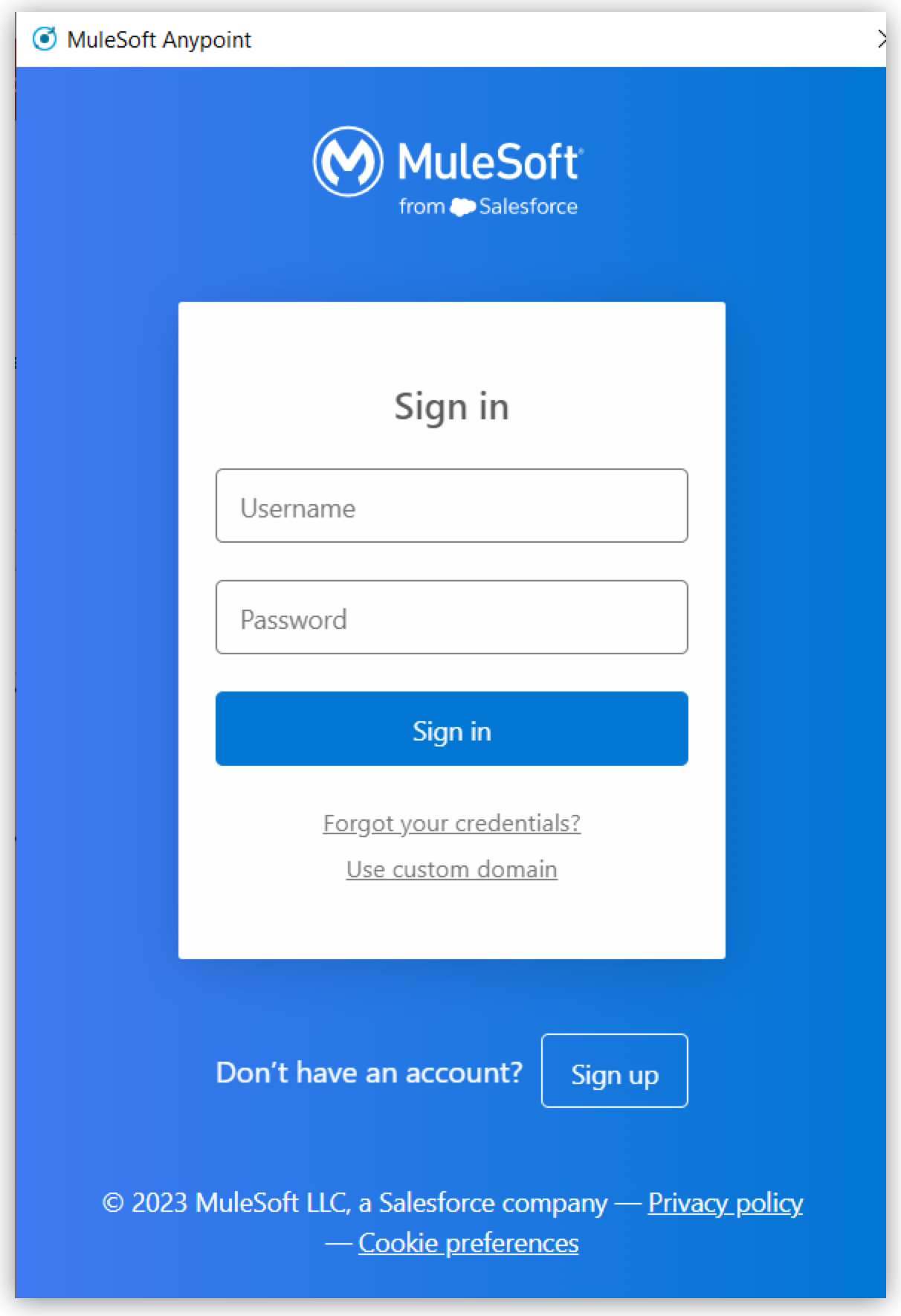 RPA Recorder Anypoint Login Screen
