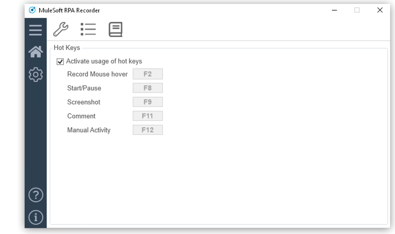 The hotkeys configuration window