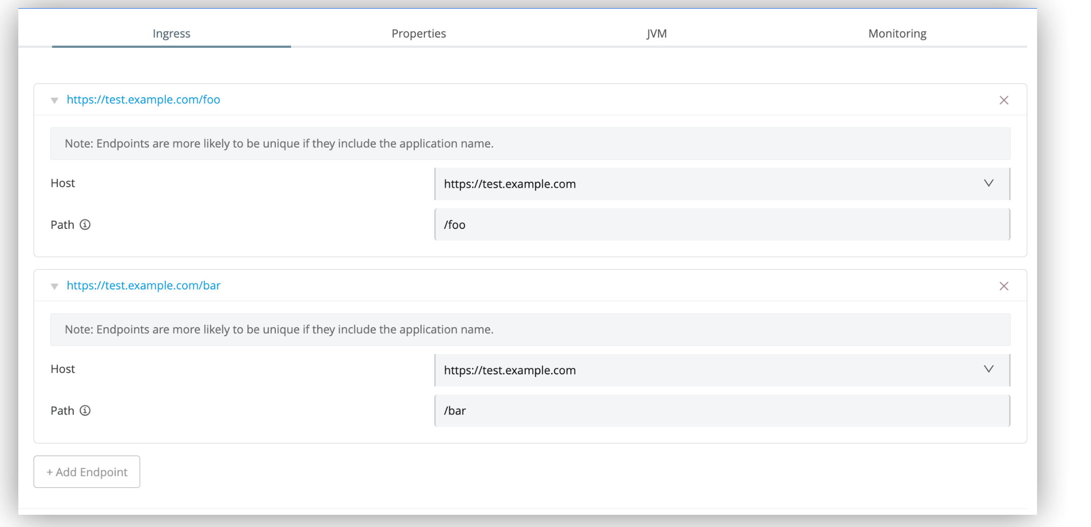 Runtime Manager UI with ingress configuration window