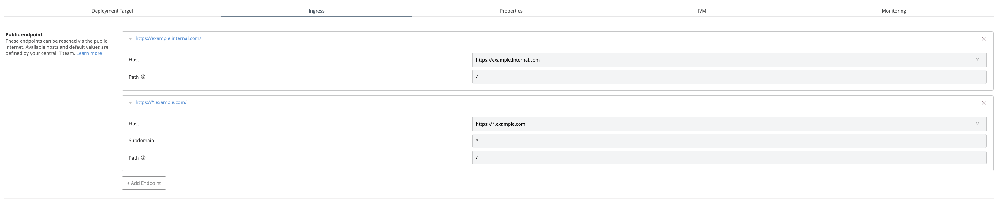 Ingress configuration window in Runtime Manager UI