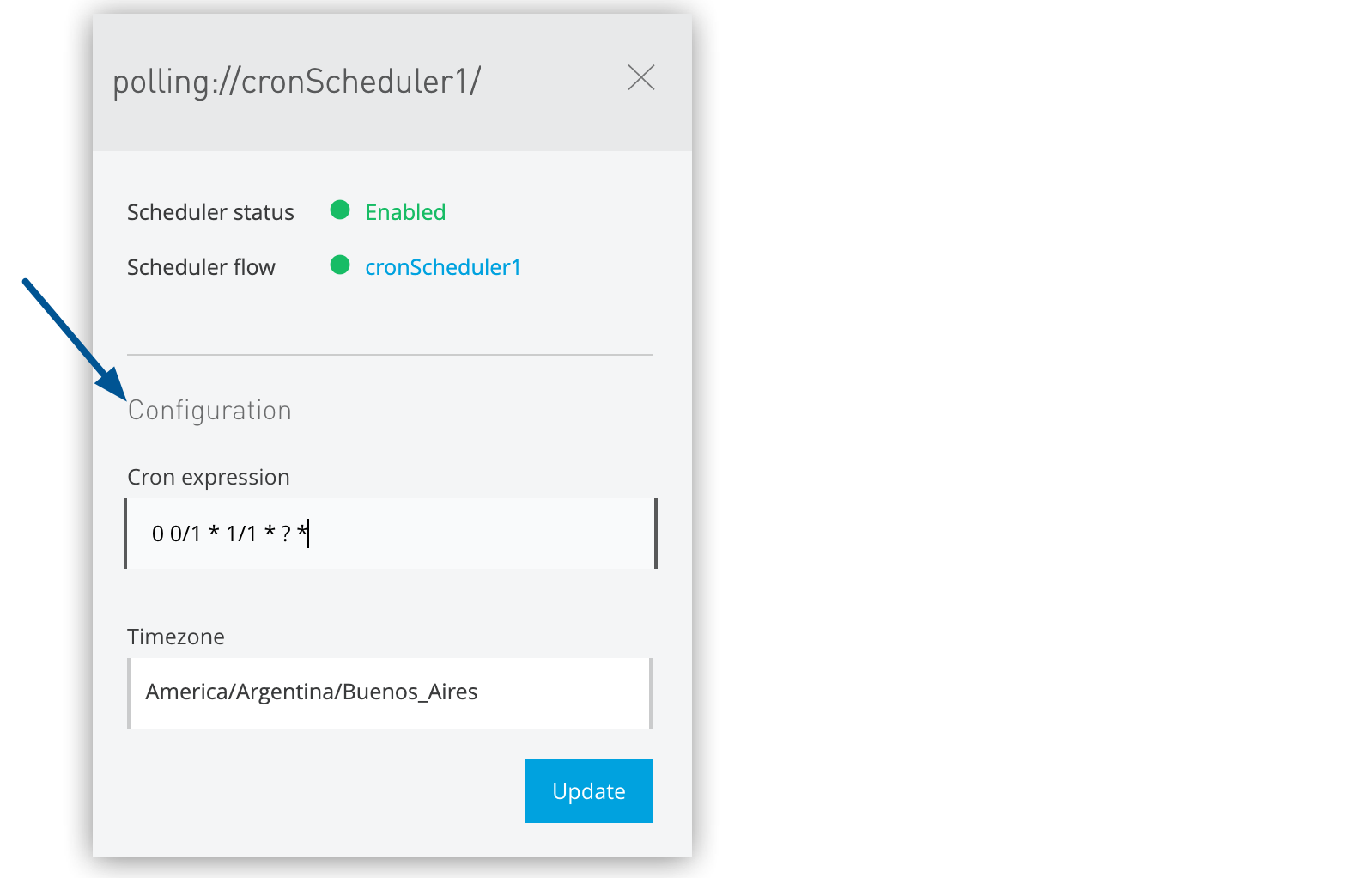 Schedule configuration in the details pane