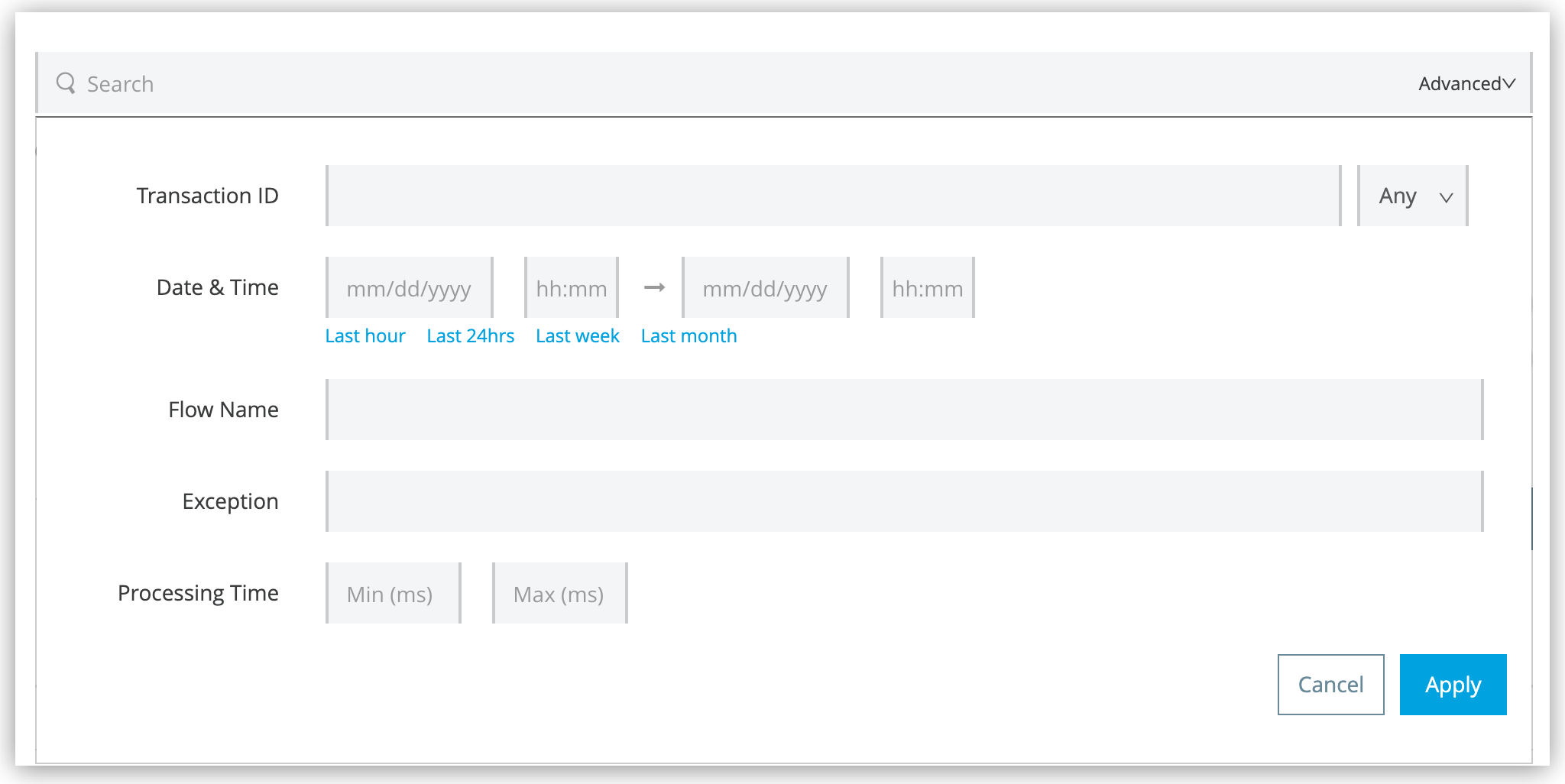 Advanced search filter fields on the Insight dashboard