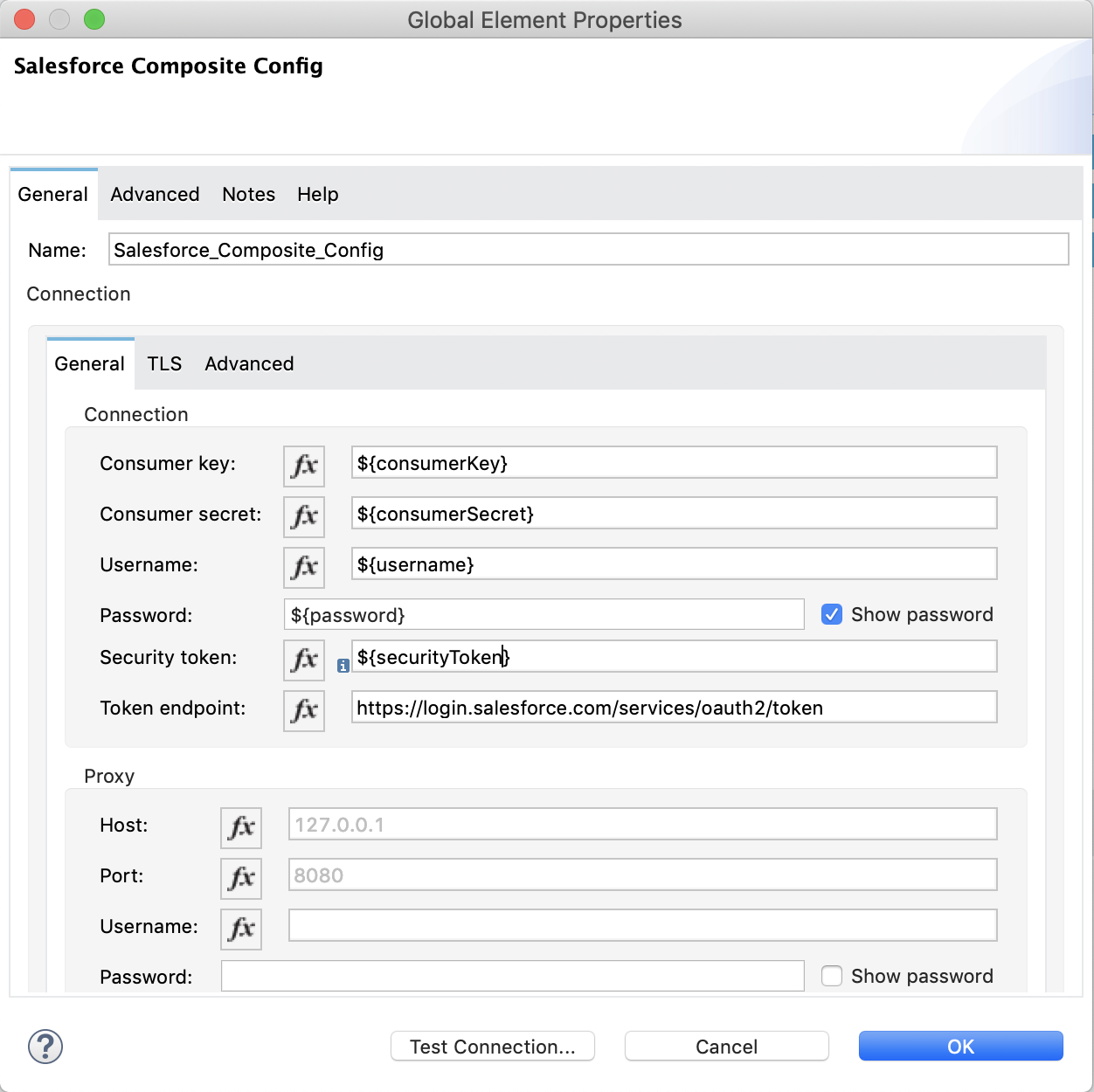 Salesforce Composite Connector global element configuration