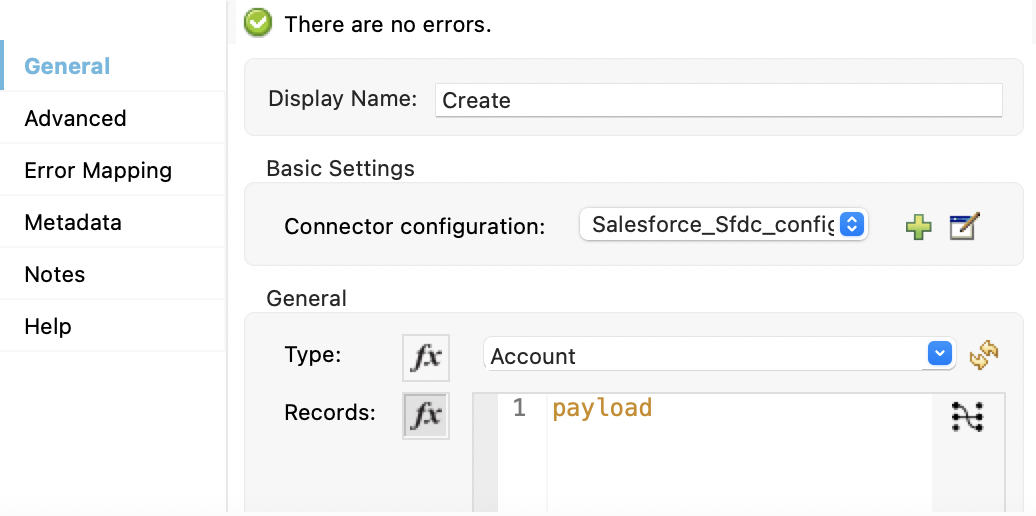 Create properties window configuration