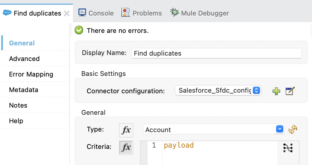 Find Duplicates properties window configuration