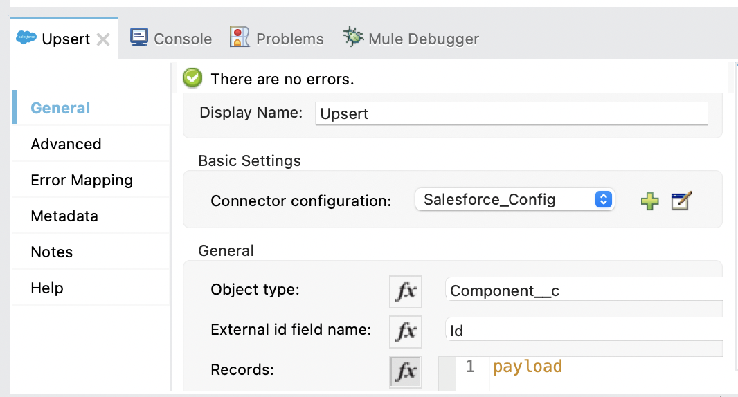 Upsert properties window configuration