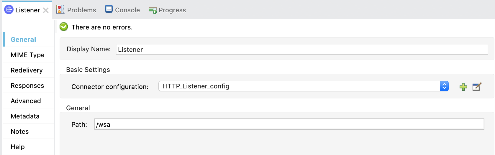 General configuration fields for HTTP Listener