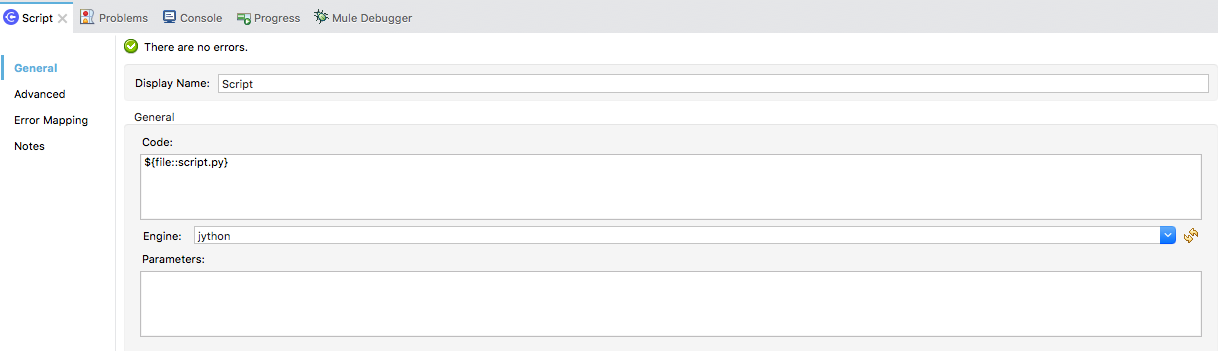 Script with a file configuration property