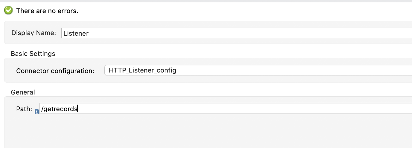 HTTP Listener general settings with path set to getrecords