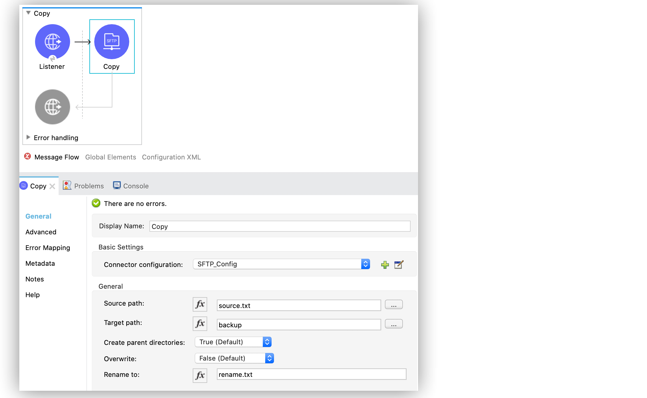 Copy operation configuration in Studio