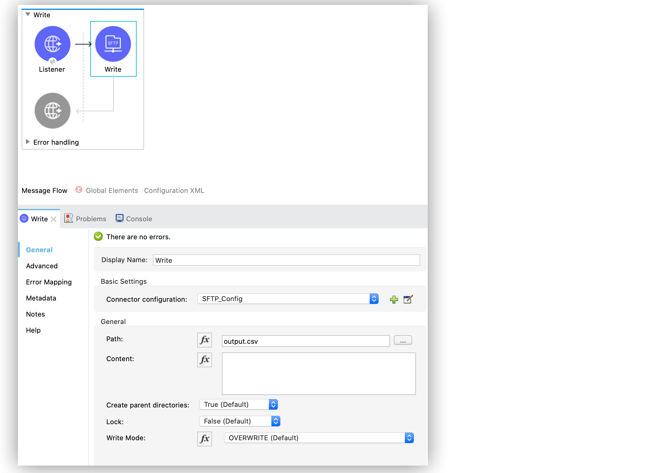 Write operation configuration in Studio