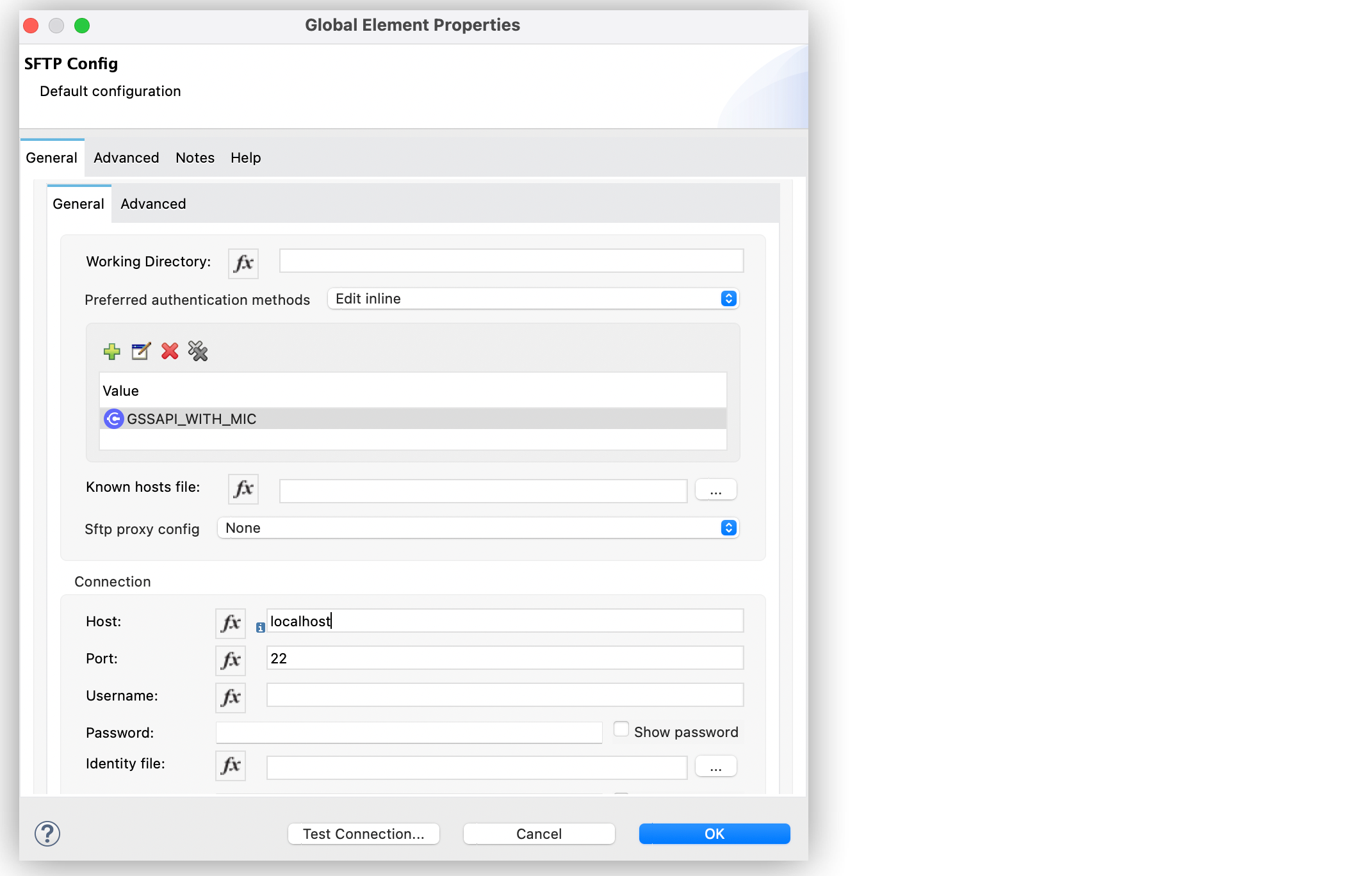 SFTP Configuration with preferred authentication field set to GSSAPI_WITH_MIC