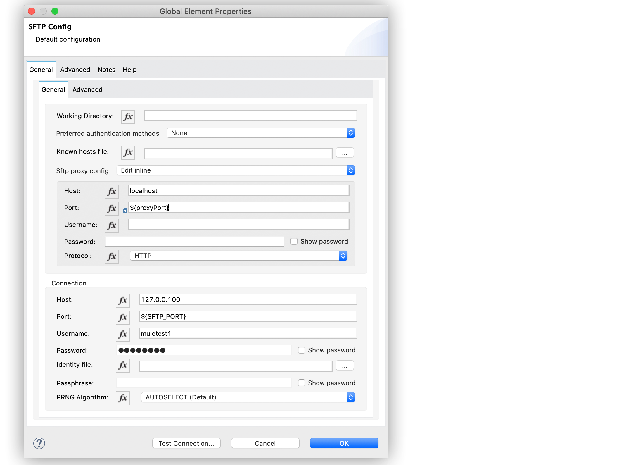 SFTP Connector Global Element Configuration