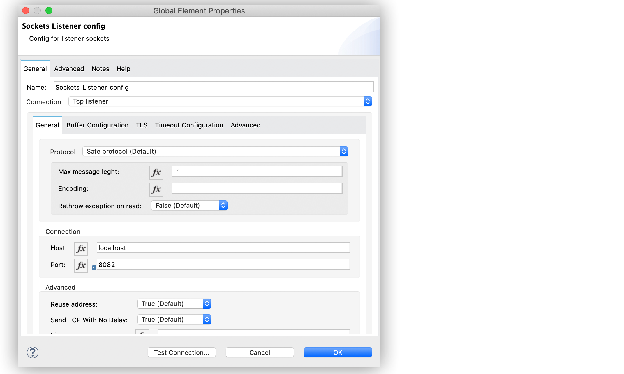 Sockets Listener Source Configuration