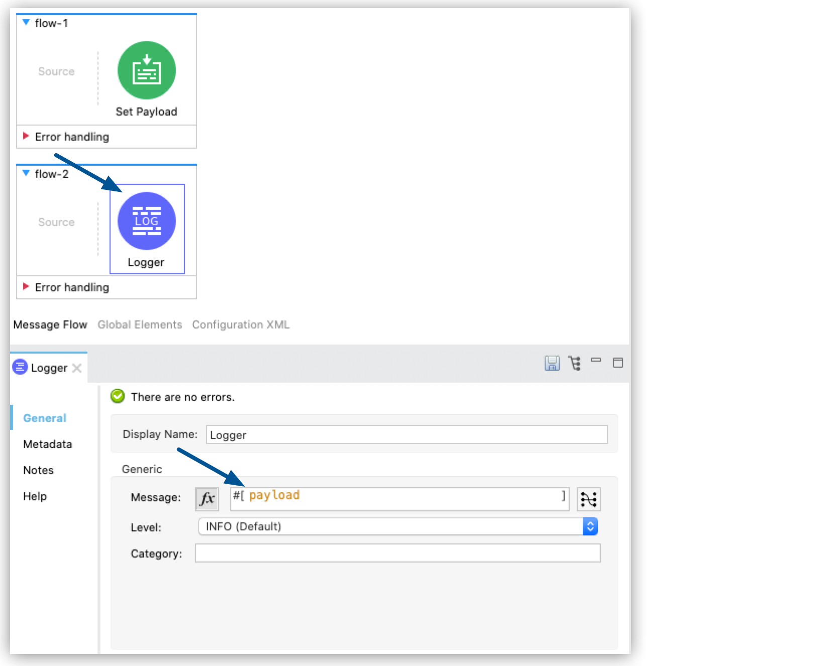 A Logger configuration with a payload message