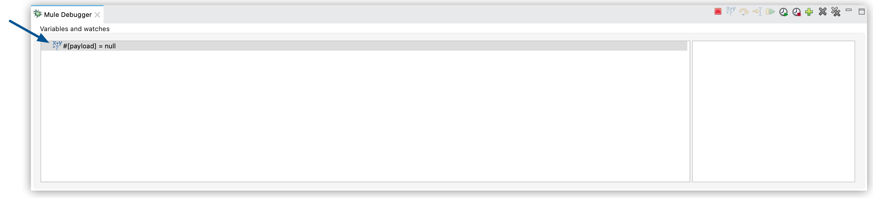 A debugger window displaying a null payload
