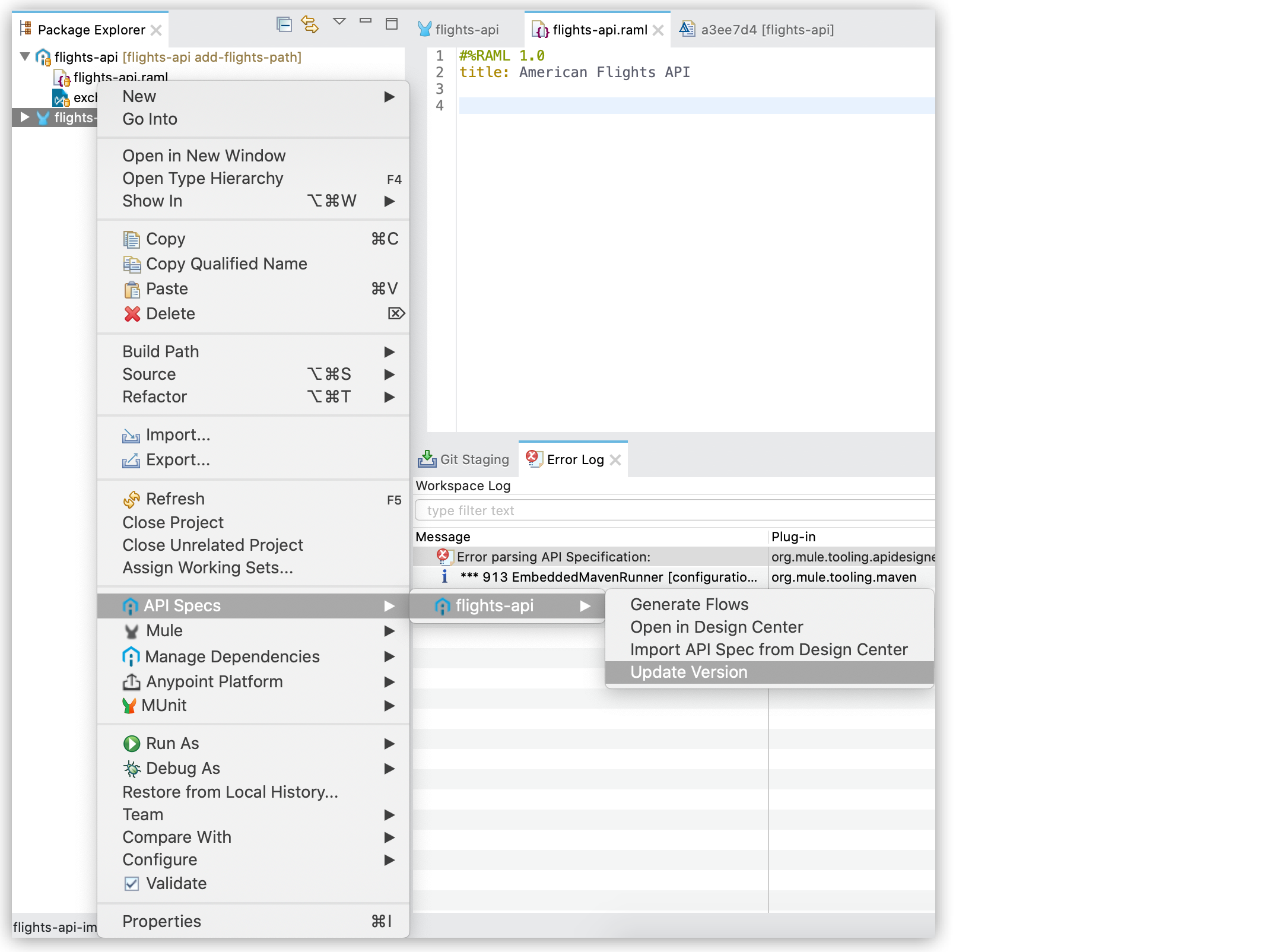 "A window displaying the API Specs section