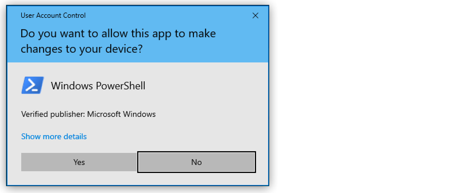 “Windows Powershell popup requests that you confirm the change.”