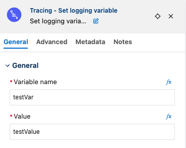 The Set logging variable operation General tab