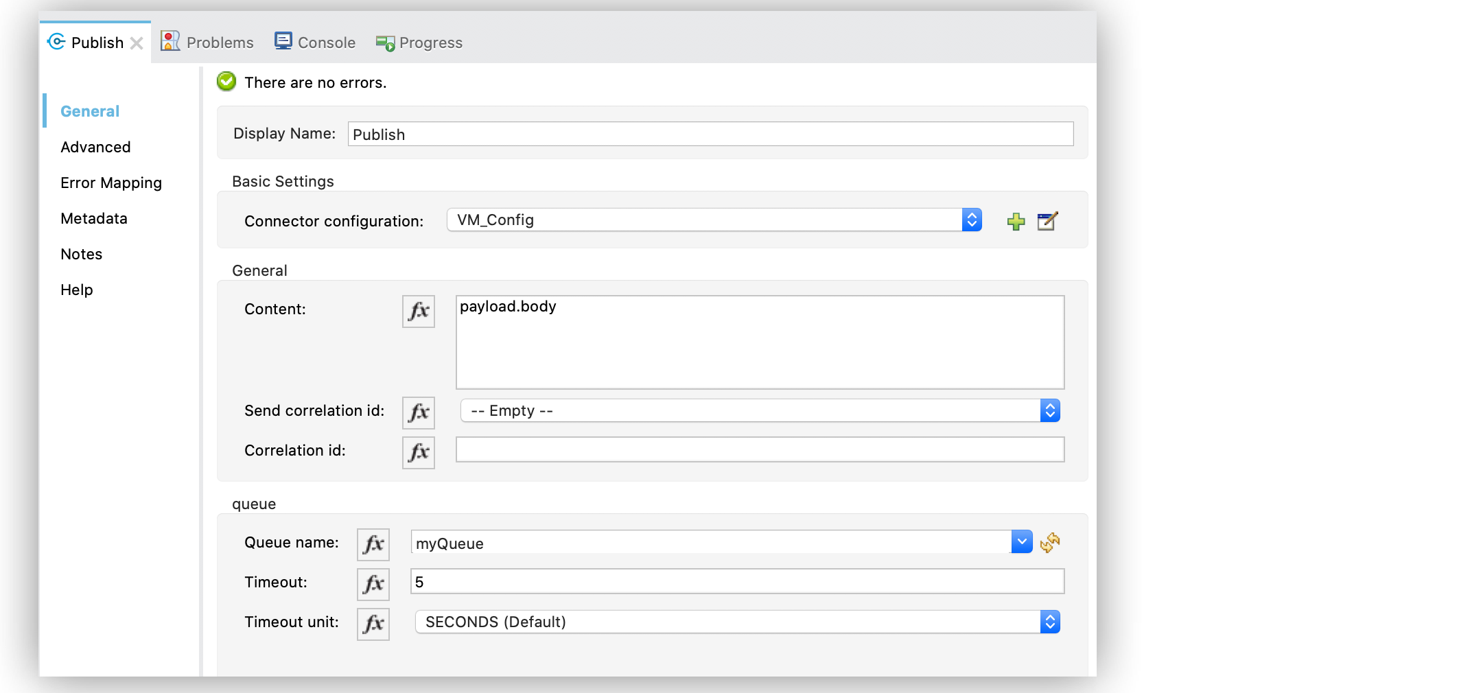 VM Publish operation configuration