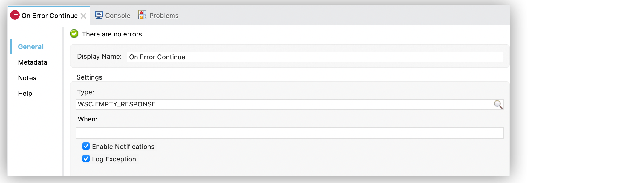 WSC:EMPTY_RESPONSE selected for Type field