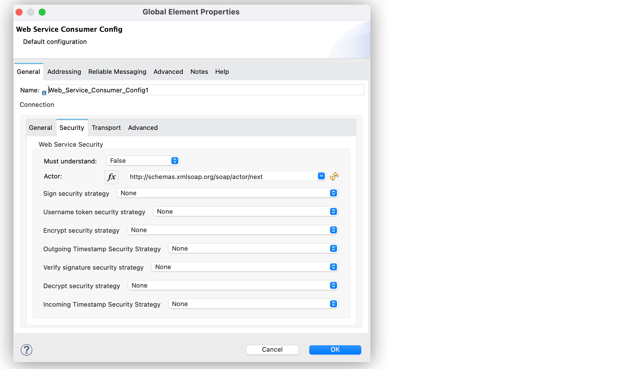 Web Service Consumer configuration setting Must Understand value to false